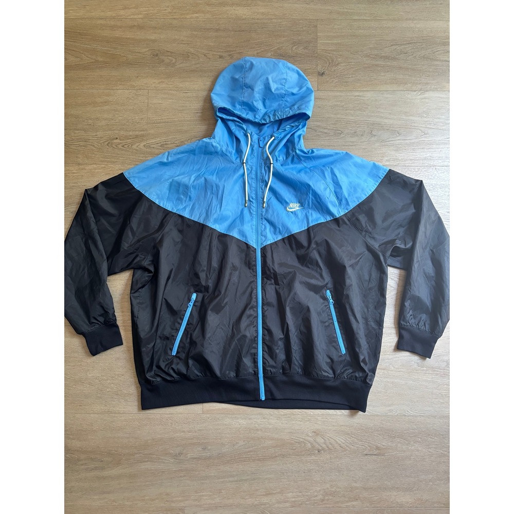 Nike Windrunner Jacket Mens XXL Blue Black Colorblock Hooded Windbreaker Zip Up